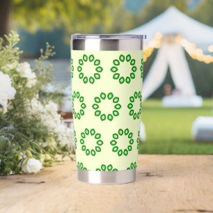 Green leaves in a circle on yellow insulated tumbler