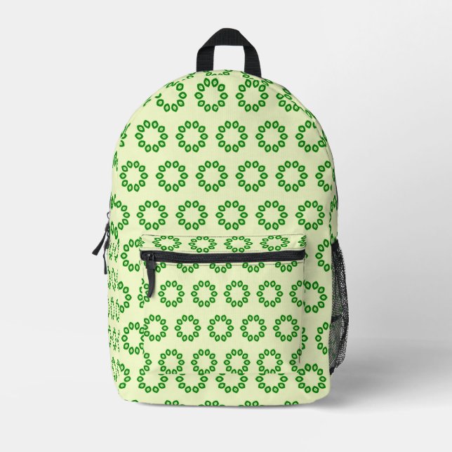 Green leaves in a circle on yellow  printed backpack (Front)