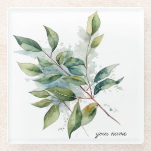 Green Leaves in watercolor too Coaster