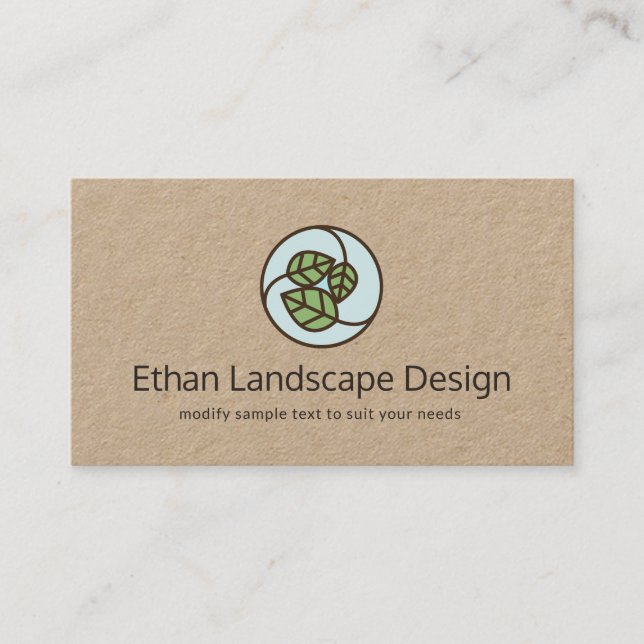 Green Leaves Landscape Designer Logo Kraft Business Card (Front)