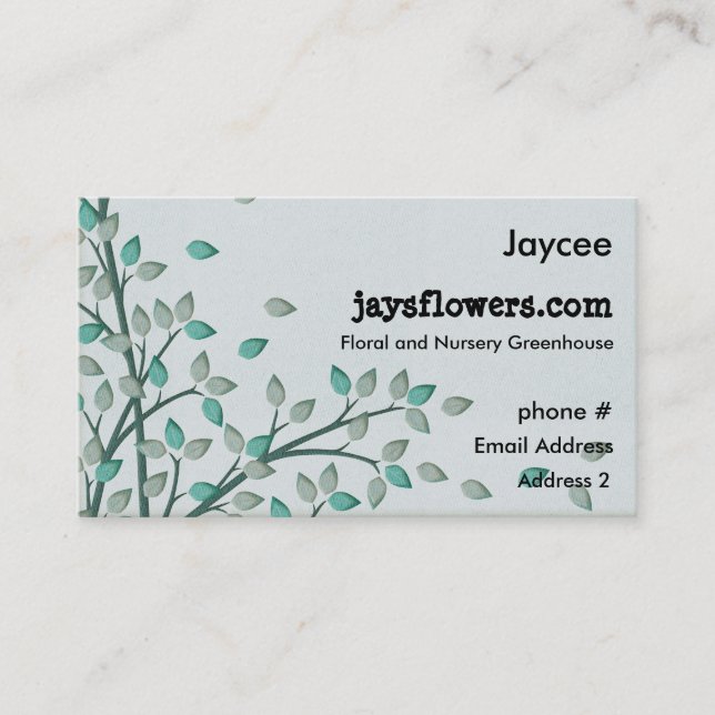 Green Leaves Leaf Floral Nursery Business Cards (Front)