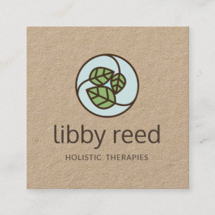 Green Leaves  Leaf  Logo Designer Kraft Square Business Card