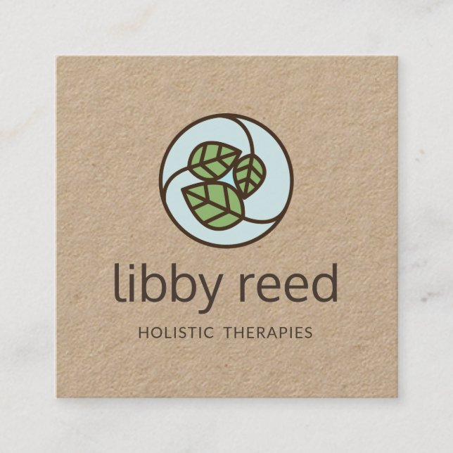 Green Leaves  Leaf  Logo Designer Kraft Square Business Card (Front)