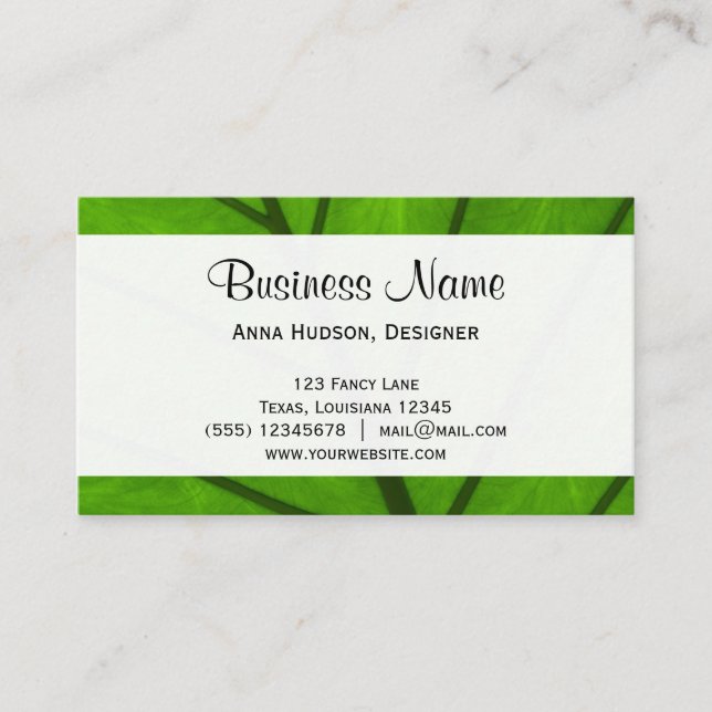 Green Leaves, Leaf, Plant, Floristry, Flower Shop Business Card (Front)