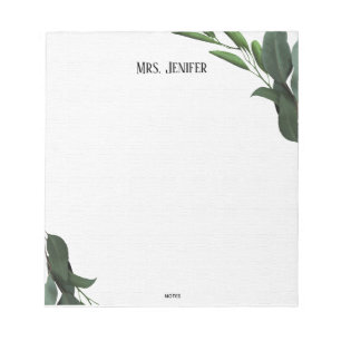 Green Leaves Minimalist Teacher Notepad