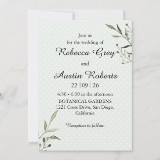 Green Leaves Modern  Minimalist Greenery Wedding Invitation
