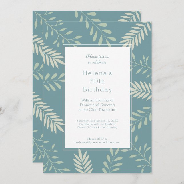 Green Leaves Natural Garden 50th Birthday Party Invitation (Front/Back)