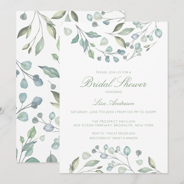 Green Leaves, Nature Bridal Shower Invitation (Front/Back)