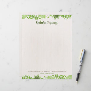 Green Leaves Nature on Wood Background Letterhead