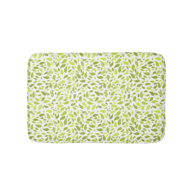 Green Leaves Nature Print, Plant Leaf Pattern Bath Mat (Front)