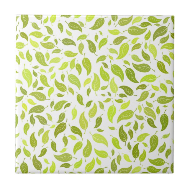 Green Leaves Nature Print, Plant Leaf Pattern Tile (Front)