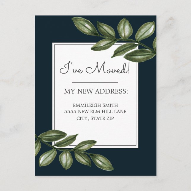 Green Leaves on Black Chalkboard Change Address Postcard (Front)