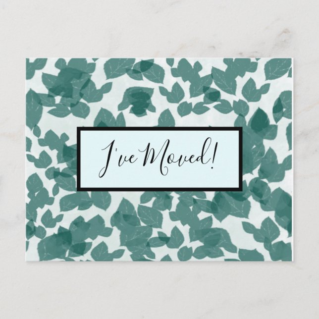 Green Leaves on Blue Change of Address Postcard (Front)