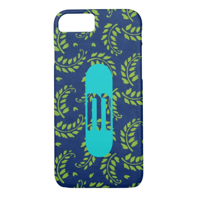 Green Leaves on Blue with Aqua Monogram Samsung or Case-Mate iPhone Case (Back)