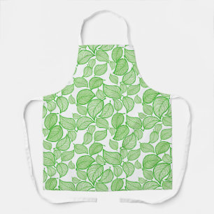 Green Leaves on White All-Over Print Apron