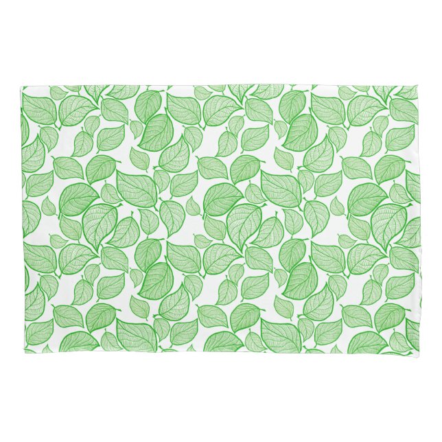 Green Leaves on White Pillowcase (Front-Left)