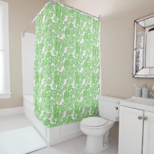 Green Leaves on White Shower Curtain