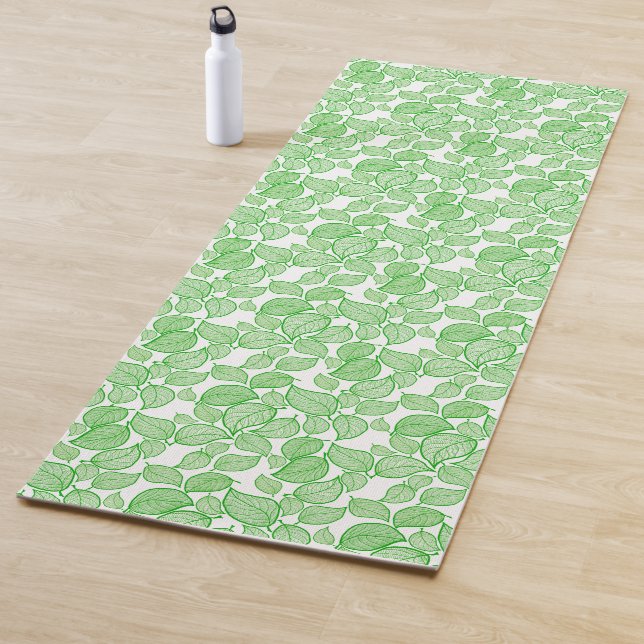 Green Leaves on White Yoga Mat (In Situ)