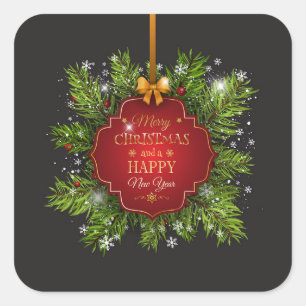 Green Leaves Ornament Christmas   Sticker