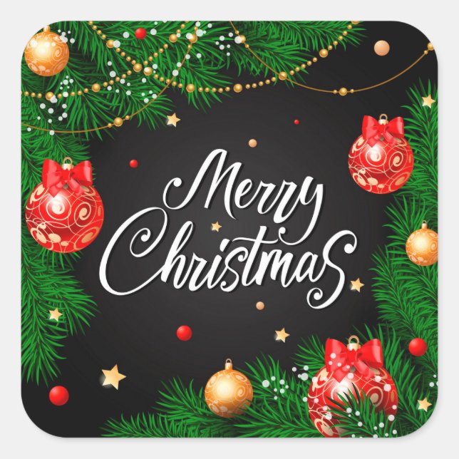 Green Leaves & Ornament Christmas | Sticker (Front)