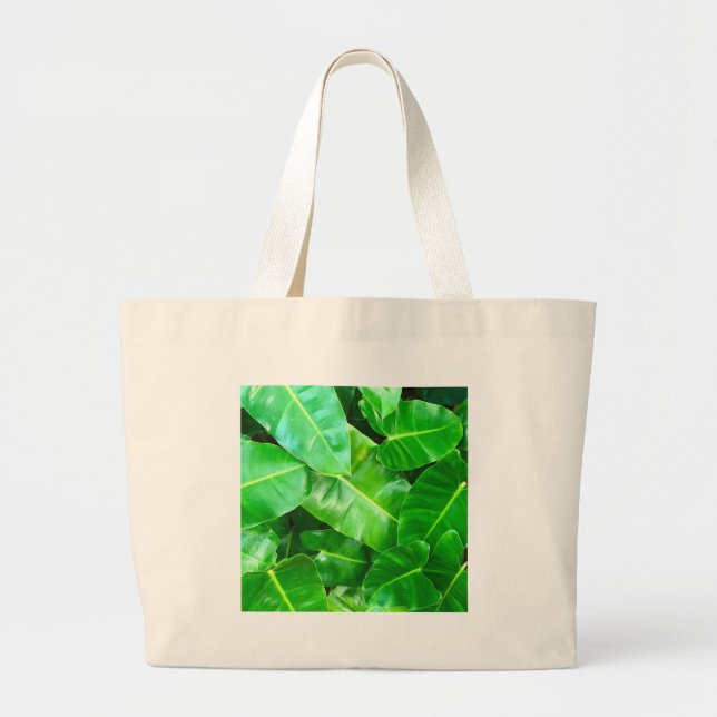 Green leaves Palm Leaf tropical foliage jungle  Large Tote Bag (Front)