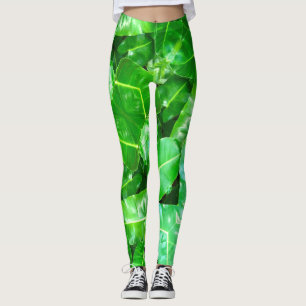 Green leaves Palm Leaf tropical foliage jungle  Leggings