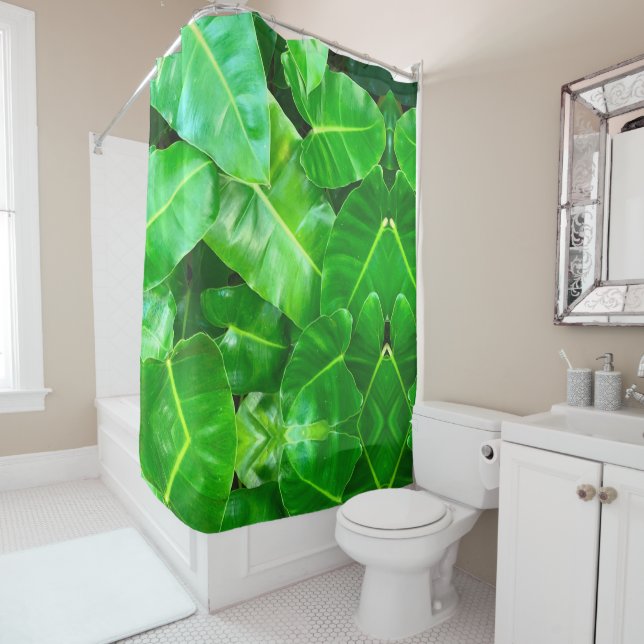 Green leaves Palm Leaf tropical foliage jungle  Shower Curtain (In Situ)