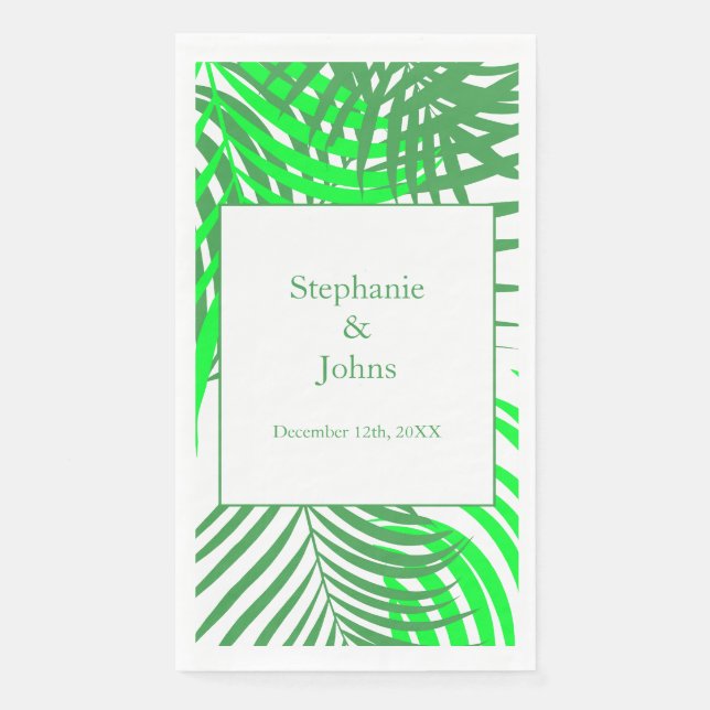 Green Leaves Palm Tree Art Elegant Wedding Napkin (Front)
