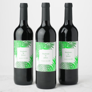 Green Leaves Palm Tree Art Elegant Wedding Wine Label