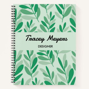 Green leaves pattern business notebook