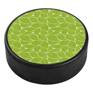 Green leaves pattern hockey puck