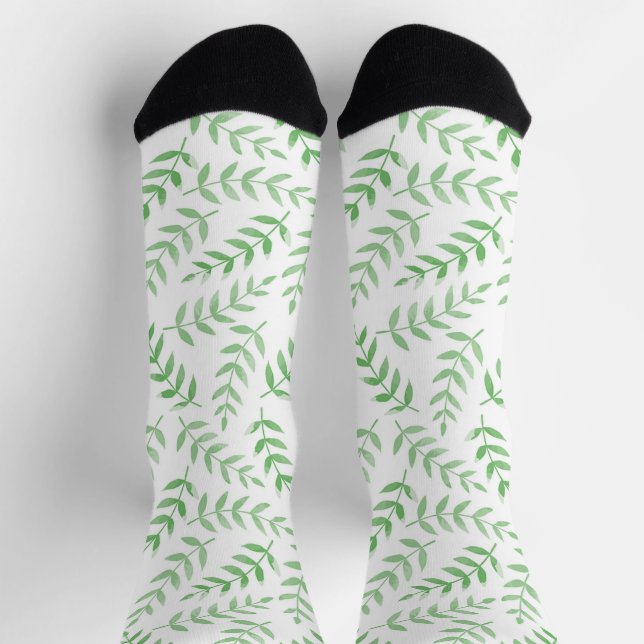 Green leaves pattern on white socks (Top)