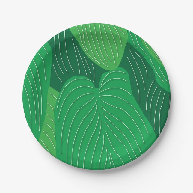 Green Leaves Pattern Party Paper Plate (Front)