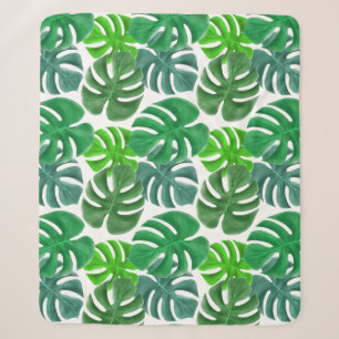 Green Leaves Pattern Swiss Cheese Plant Sherpa Blanket