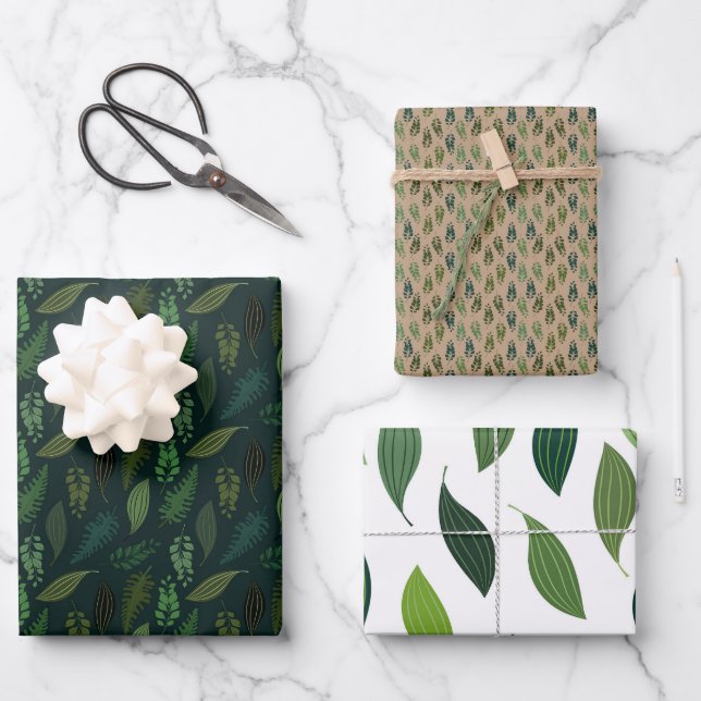 Green Leaves pattern Wrapping paper set (Front)