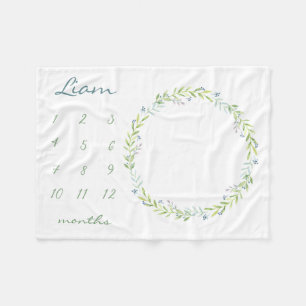 Green leaves Personalised Baby Milestone Photo Fle Fleece Blanket