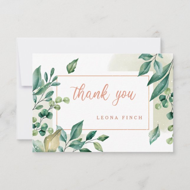 Green Leaves Personalised Thank You Card (Front)