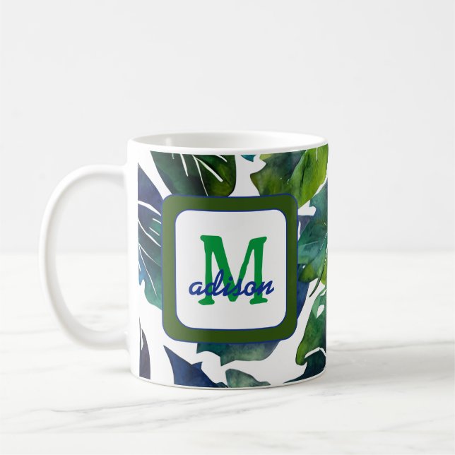 Green Leaves Philodendron Foliage Botanical Coffee Mug (Left)