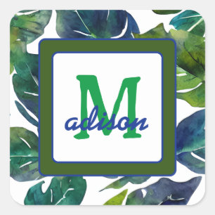 Green Leaves Philodendron Foliage Botanical Square Sticker