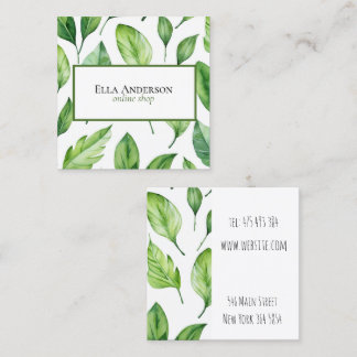 green leaves plant square business card