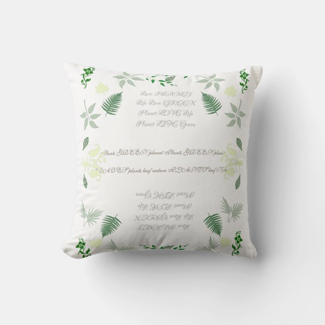 Green Leaves Plants Nature Throw Pillow Cushion (Front)
