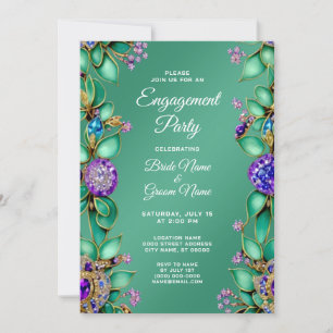 Green Leaves Purple Gemstone Engagement Invitation