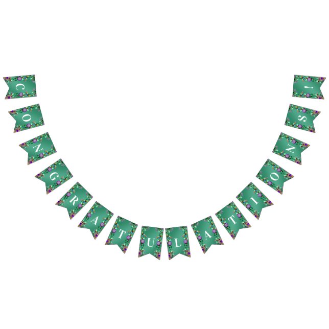 Green Leaves Purple Gemstones Bunting Flag (All)