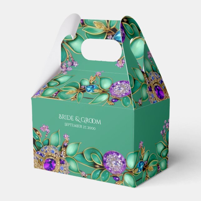 Green Leaves Purple Gemstones Favour Box (Front Side)