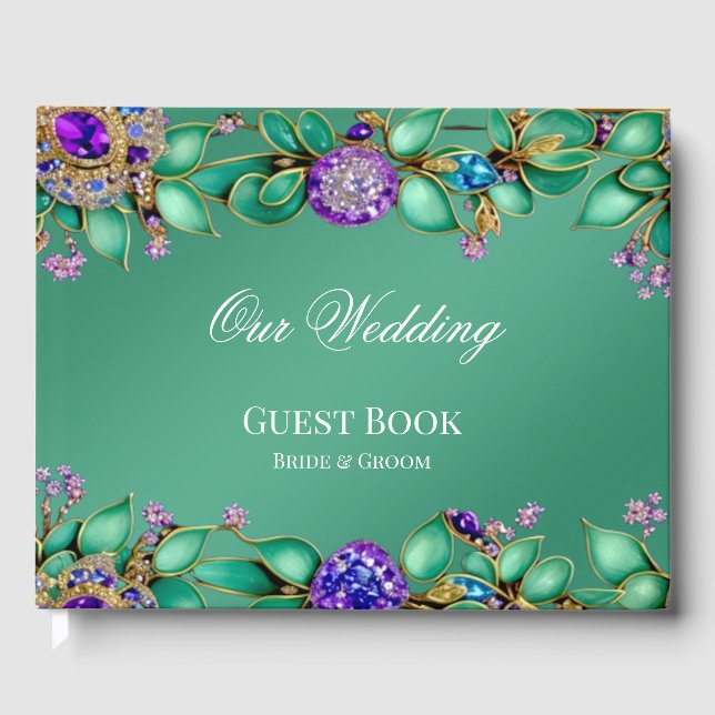 Green Leaves Purple Gemstones Guest Book (Front)
