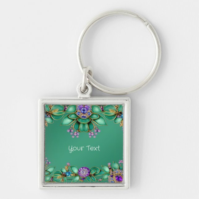 Green Leaves Purple Gemstones Keychain (Front)