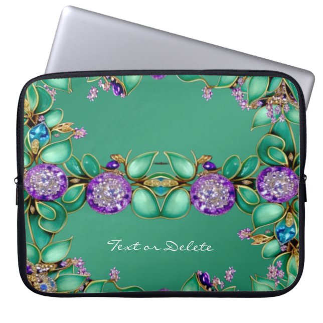 Green Leaves Purple Gemstones Laptop Sleeve (Front)