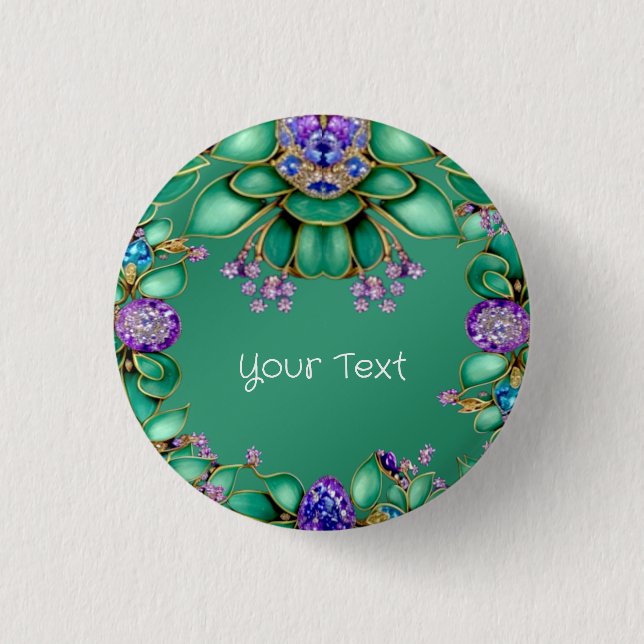 Green Leaves Purple Gemstones Pinback Button (Front)