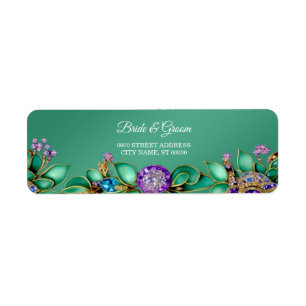 Green Leaves Purple Gemstones Return Address Label