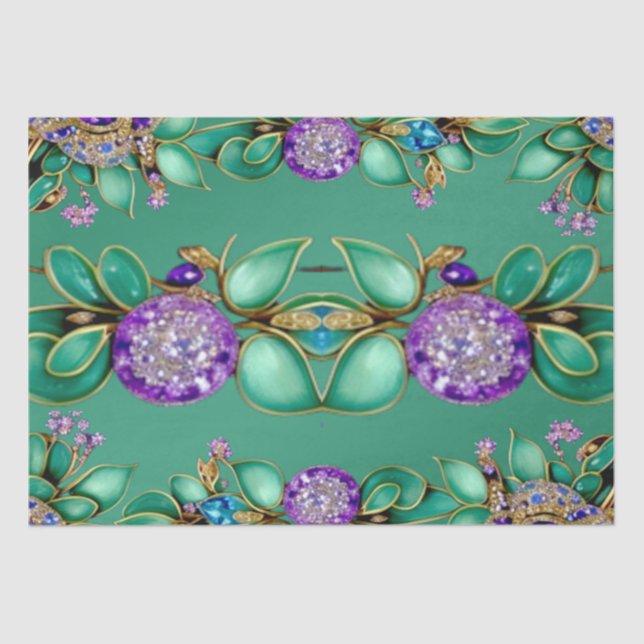Green Leaves Purple Gemstones Tissue Paper (Front)